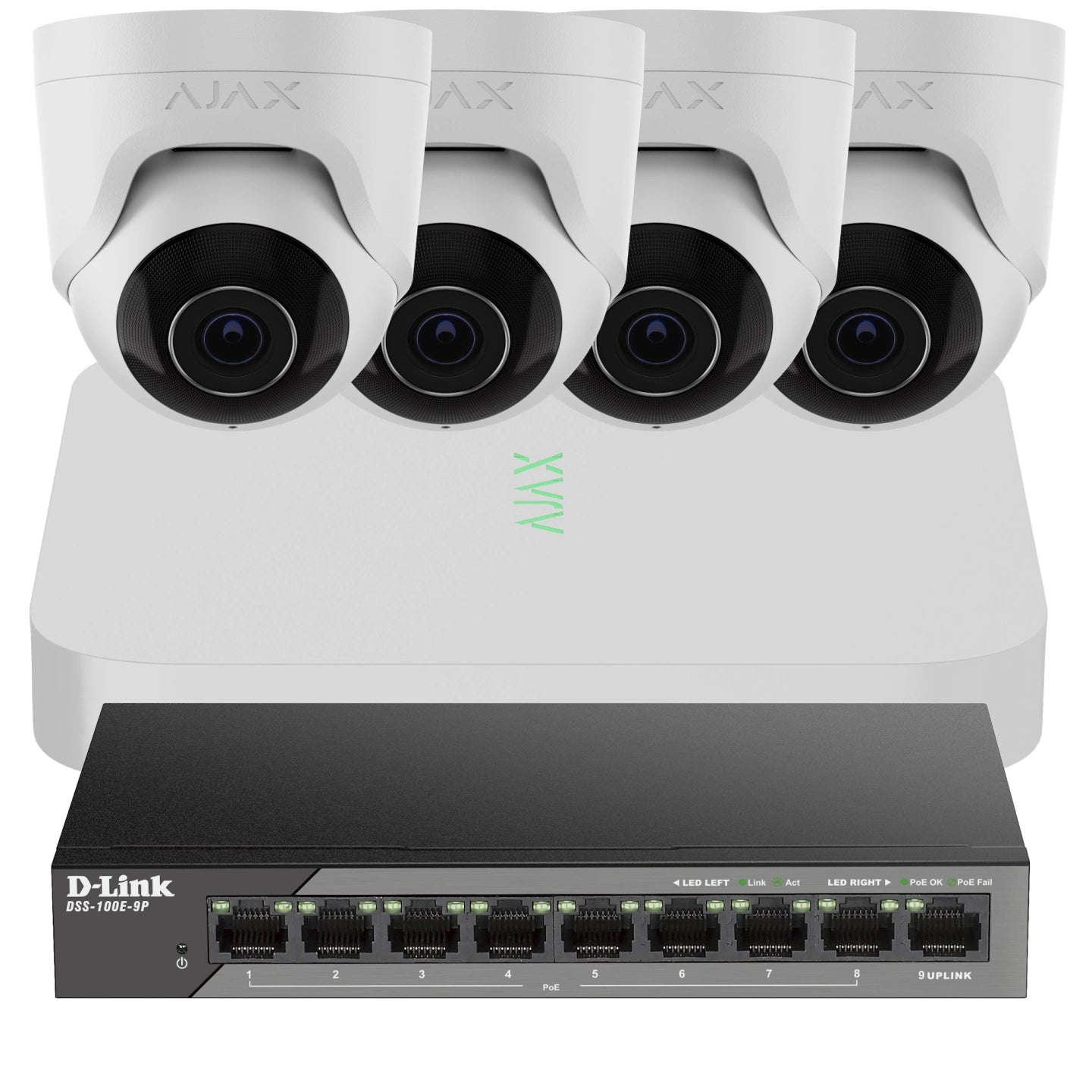 AJAX TVO KIT 2, 8 KANAL NVR, 4 TURRET